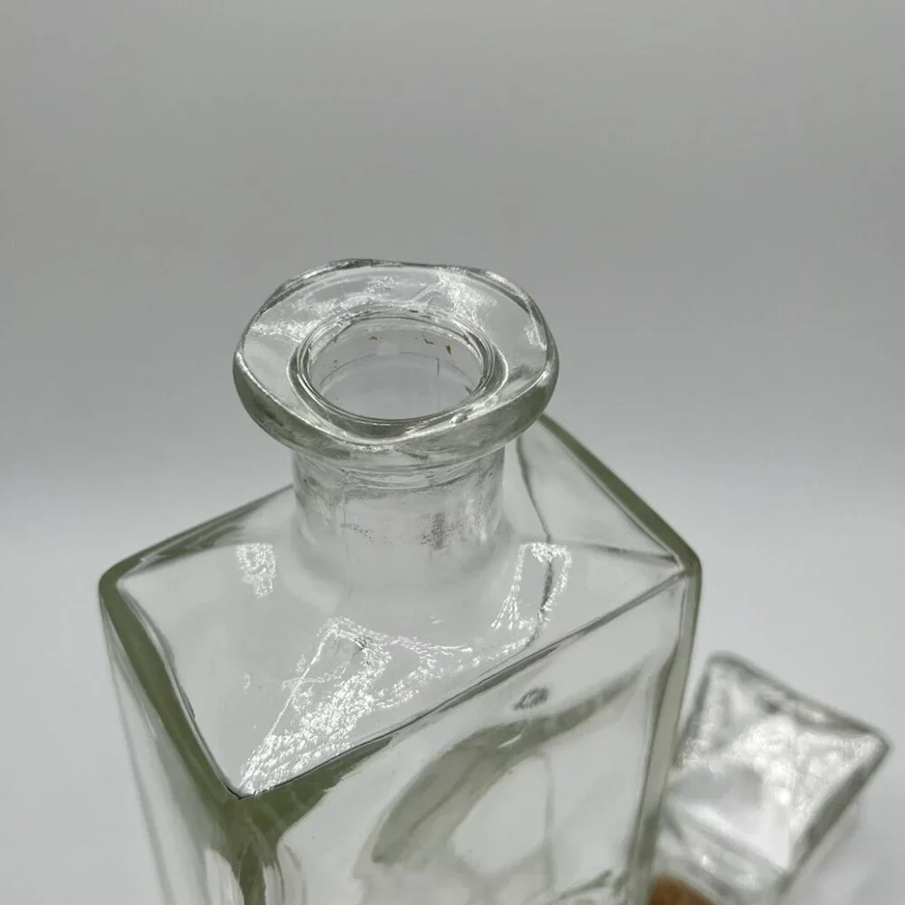 Vintage MCM Crown Royal Whiskey Decanter Clear Glass Square Cut D-126 EMPTY